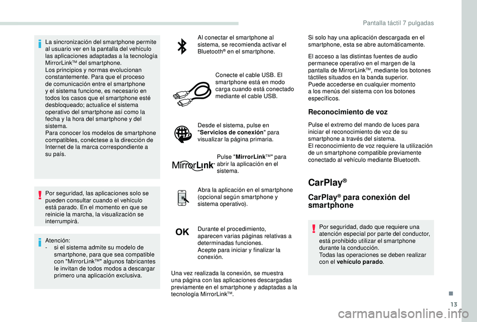 PEUGEOT PARTNER TEPEE ELECTRIC 2017 Manual del propietario (in Spanish) 13
La sincronización del smartphone permite
al usuario ver en la pantalla del vehículo
las aplicaciones adaptadas a la tecnología
MirrorLink
TM del smartphone.
Los principios y normas evoluciona PEUGEOT PARTNER TEPEE ELECTRIC 2017 Manual del propietario (in Spanish) 13
La sincronización del smartphone permite
al usuario ver en la pantalla del vehículo
las aplicaciones adaptadas a la tecnología
MirrorLink
TM del smartphone.
Los principios y normas evoluciona