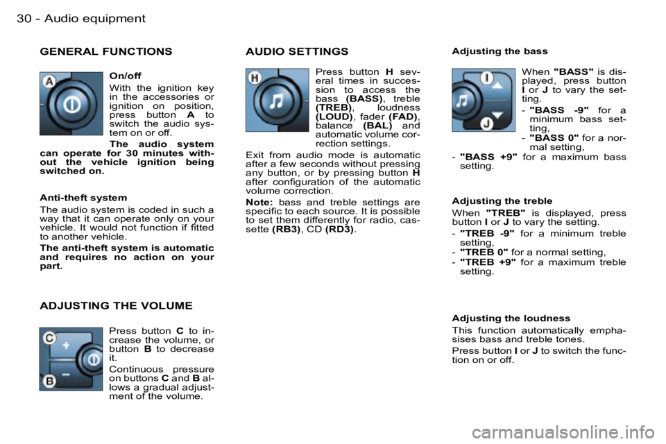 PEUGEOT PARTNER VP 2007 Owners Manual �A�u�d�i�o� �e�q�u�i�p�m�e�n�t�3�0 �-
�G�E�N�E�R�A�L� �F�U�N�C�T�I�O�N�S�A�U�D�I�O� �S�E�T�T�I�N�G�S
�A�d�j�u�s�t�i�n�g� �t�h�e� �l�o�u�d�n�e�s�s 
�T�h�i�s�  �f�u�n�c�t�i�o�n�  �a�u�t�o�m�a�t�i�c�a�l�