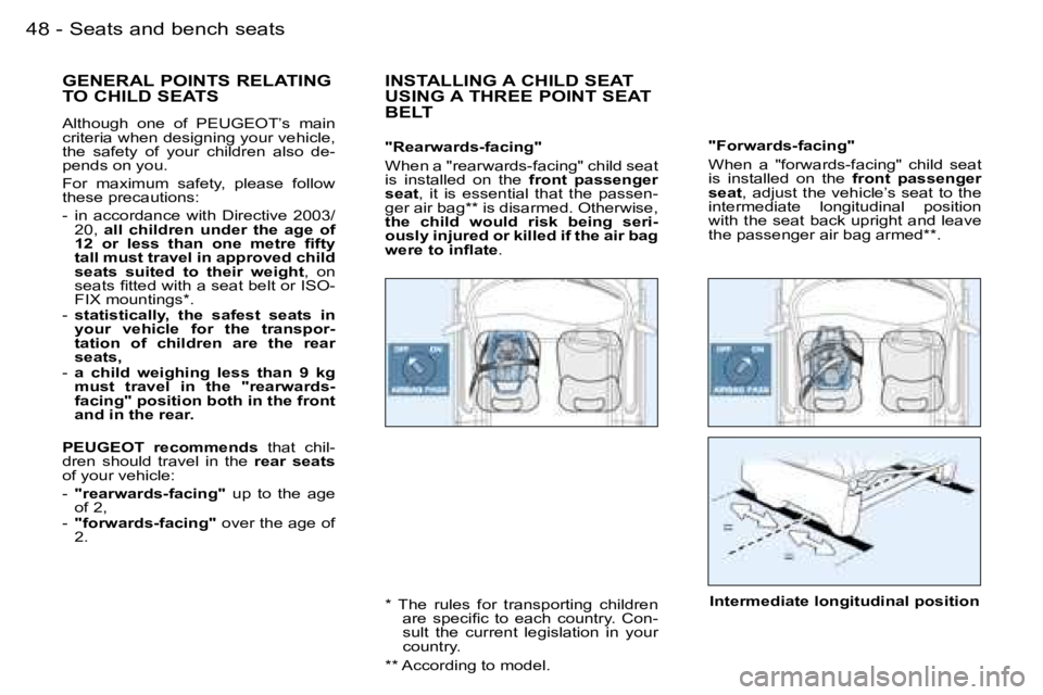 PEUGEOT PARTNER VP 2007 Service Manual �S�e�a�t�s� �a�n�d� �b�e�n�c�h� �s�e�a�t�s�4�8 �-
�G�E�N�E�R�A�L� �P�O�I�N�T�S� �R�E�L�A�T�I�N�G�  
�T�O� �C�H�I�L�D� �S�E�A�T�S
�A�l�t�h�o�u�g�h�  �o�n�e�  �o�f�  �P�E�U�G�E�O�T�’�s�  �m�a�i�n�  
�