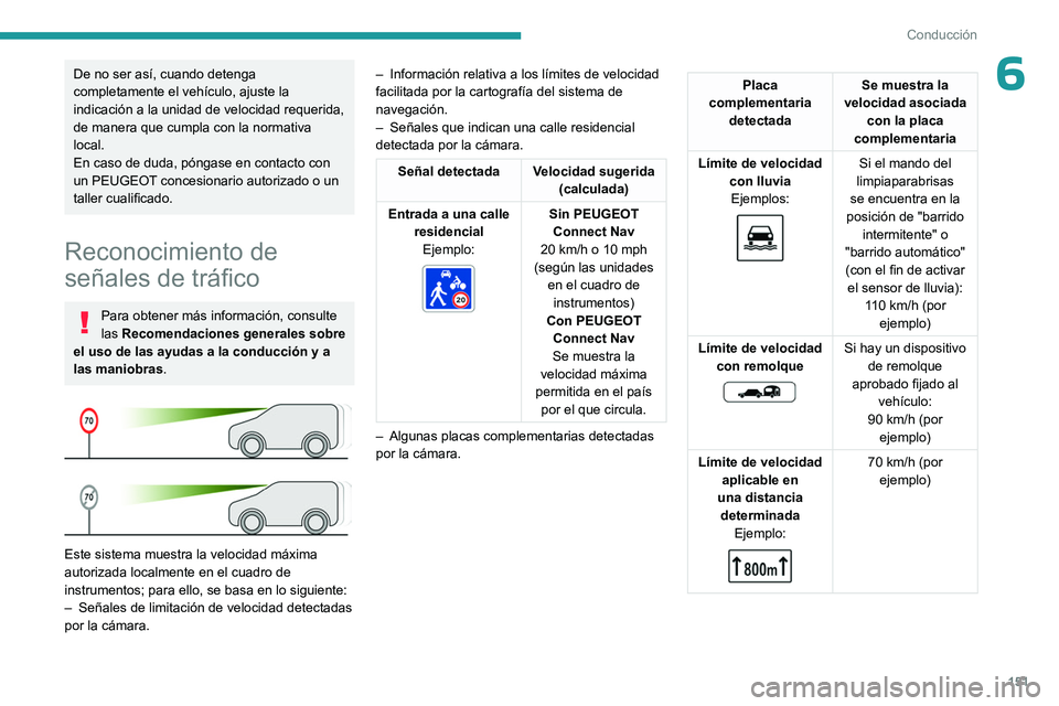 PEUGEOT PARTNER 2022 Manual del propietario (in Spanish) 151
Conducción
6De no ser asÃ, cuando detenga
completamente el vehÃculo, ajuste la
indicación a la unidad de velocidad requerida,
de manera que cumpla con la normativa
local.
En caso de duda, PEUGEOT PARTNER 2022 Manual del propietario (in Spanish) 151
Conducción
6De no ser asÃ, cuando detenga
completamente el vehÃculo, ajuste la
indicación a la unidad de velocidad requerida,
de manera que cumpla con la normativa
local.
En caso de duda,