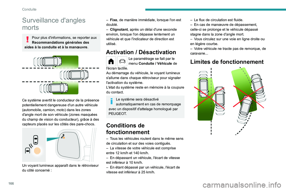 PEUGEOT PARTNER 2022 Manuel du propriétaire (in French) 166
Conduite
Surveillance d'angles
morts
Pour plus d'informations, se reporter aux
Recommandations générales des
aides à la conduite et à la manœuvre.
Ce système avertit le conduc PEUGEOT PARTNER 2022 Manuel du propriétaire (in French) 166
Conduite
Surveillance d'angles
morts
Pour plus d'informations, se reporter aux
Recommandations générales des
aides à la conduite et à la manœuvre.
Ce système avertit le conduc