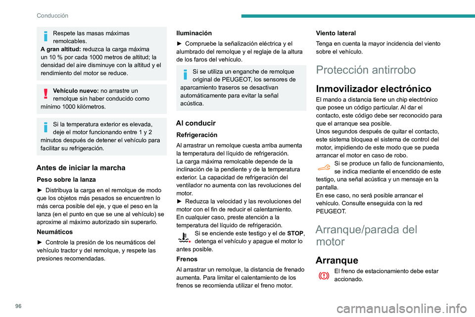 PEUGEOT PARTNER 2021 Manual del propietario (in Spanish) 96
Conducción
► Con una caja de cambios manual, ponga la palanca de cambios en punto muerto, mantenga
el pedal de embrague pisado hasta que el motor
arranque por completo.
► Con caja de cambios PEUGEOT PARTNER 2021 Manual del propietario (in Spanish) 96
Conducción
► Con una caja de cambios manual, ponga la palanca de cambios en punto muerto, mantenga
el pedal de embrague pisado hasta que el motor
arranque por completo.
► Con caja de cambios