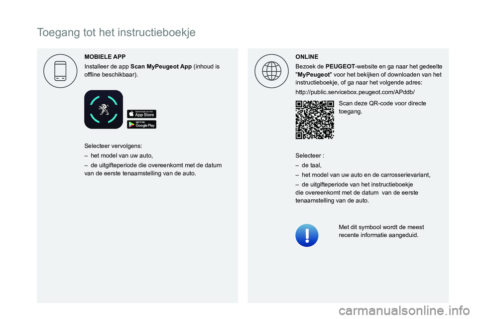 PEUGEOT PARTNER 2021 Instructieboekje (in Dutch)
Toegang tot het instructieboekje
MOBIELE
Installeer de app
Scan
MyPeugeot App (inhoud is
00521089004C0051004800030045004800560046004B004C004E004500440044005 PEUGEOT PARTNER 2021 Instructieboekje (in Dutch)
Toegang tot het instructieboekje
MOBIELE
Installeer de app
Scan
MyPeugeot App (inhoud is
00521089004C0051004800030045004800560046004B004C004E004500440044005