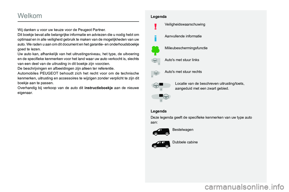 PEUGEOT PARTNER 2021  Instructieboekje (in Dutch)   
 
 
 
 
 
  
  
   
   
 
  
 
  
 
 
 
   
 
 
  
Welkom
Wij danken u voor uw keuze voor de Peugeot Partner.
Dit boekje bevat alle belangrijke informatie en adviezen die u nodig hebt om 
optimaal 