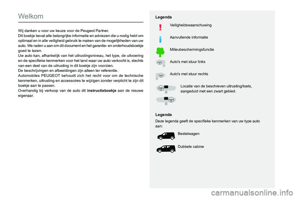 PEUGEOT PARTNER 2021 Instructieboekje (in Dutch)
Welkom
Wij danken u voor uw keuze voor de Peugeot Partner.
Dit boekje bevat alle belangrijke informatie en adviezen die u nodig hebt om
optimaal PEUGEOT PARTNER 2021 Instructieboekje (in Dutch)
Welkom
Wij danken u voor uw keuze voor de Peugeot Partner.
Dit boekje bevat alle belangrijke informatie en adviezen die u nodig hebt om
optimaal