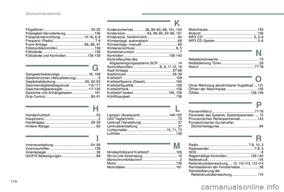 PEUGEOT PARTNER TEPEE 2020 Betriebsanleitungen (in German) 176
Flügeltüren ................................................30-32
Flüssigkeit Servolenkung ..............................13 6
Freisprecheinrichtung
........................14 -16, 6-8
Freque PEUGEOT PARTNER TEPEE 2020 Betriebsanleitungen (in German) 176
Flügeltüren ................................................30-32
Flüssigkeit Servolenkung ..............................13 6
Freisprecheinrichtung
........................14 -16, 6-8
Freque