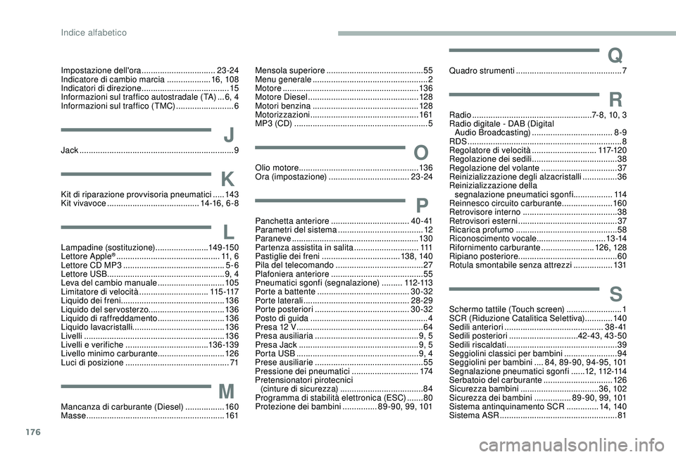 PEUGEOT PARTNER TEPEE 2020 Manuale duso (in Italian) 176
Impostazione dell'ora ................................23 -24
Indicatore di cambio marcia ...................16, 108
Indicatori di direzione
...................................... 15
Inform PEUGEOT PARTNER TEPEE 2020 Manuale duso (in Italian) 176
Impostazione dell'ora ................................23 -24
Indicatore di cambio marcia ...................16, 108
Indicatori di direzione
...................................... 15
Inform