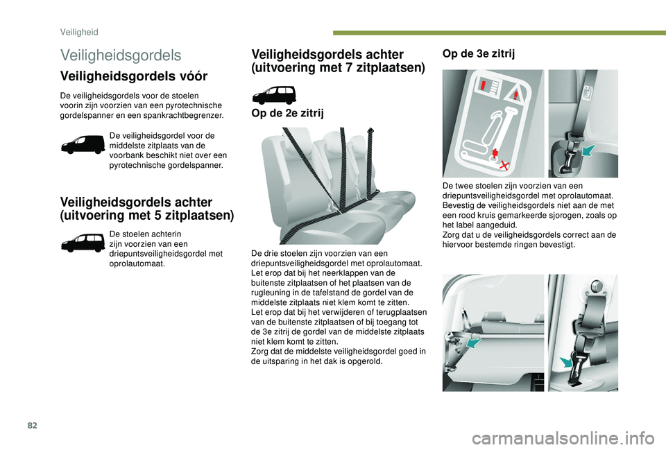 PEUGEOT PARTNER TEPEE 2020 Instructieboekje (in Dutch) 82
Veiligheidsgordels achter
(uitvoering met 5 zitplaatsen)
De stoelen achterin
zijn voorzien van een
driepuntsveiligheidsgordel met
oprolautomaat.
Veiligheidsgordels achter
(uitvoering met 7 zit PEUGEOT PARTNER TEPEE 2020 Instructieboekje (in Dutch) 82
Veiligheidsgordels achter
(uitvoering met 5 zitplaatsen)
De stoelen achterin
zijn voorzien van een
driepuntsveiligheidsgordel met
oprolautomaat.
Veiligheidsgordels achter
(uitvoering met 7 zit