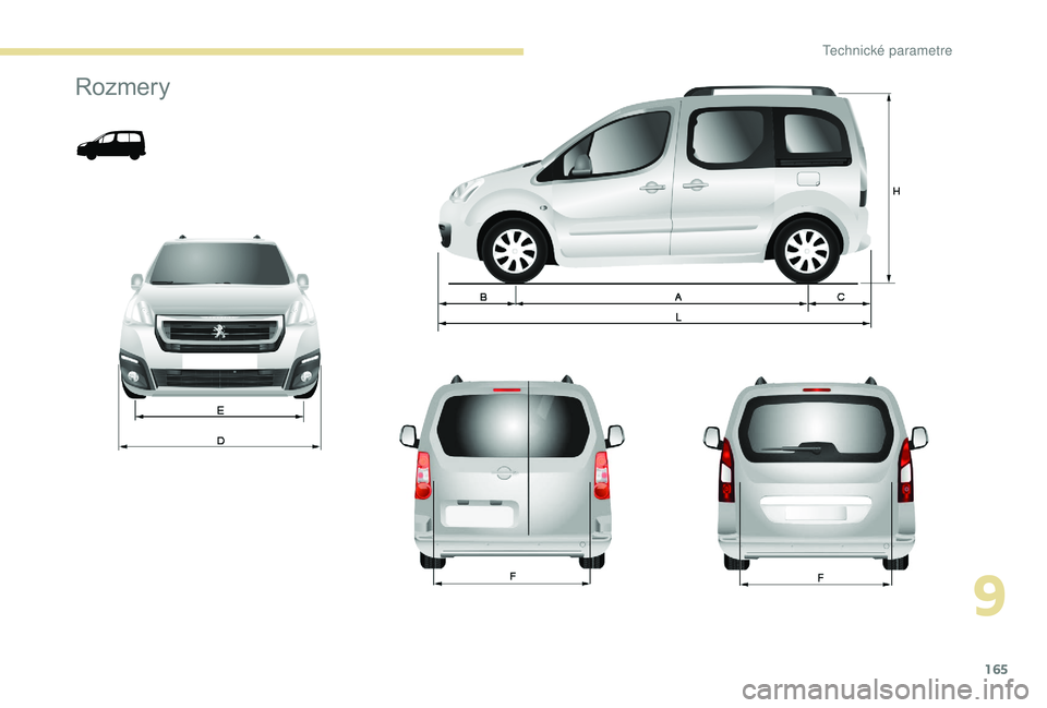 PEUGEOT PARTNER TEPEE 2020  Návod na použitie (in Slovakian) 165
Rozmery
9 
T  