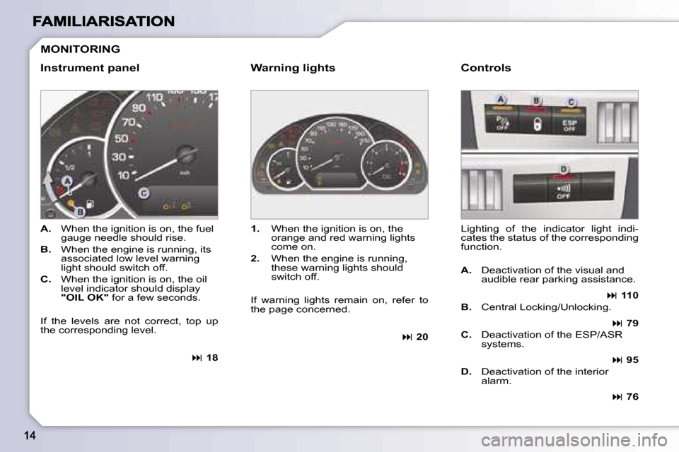 Peugeot 1007 Dag 2007 User Guide �M�O�N�I�T�O�R�I�N�G
�I�n�s�t�r�u�m�e�n�t� �p�a�n�e�l�W�a�r�n�i�n�g� �l�i�g�h�t�s
�A�.� �W�h�e�n� �t�h�e� �i�g�n�i�t�i�o�n� �i�s� �o�n�,� �t�h�e� �f�u�e�l� �g�a�u�g�e� �n�e�e�d�l�e� �s�h�o�u�l�d� �r�i