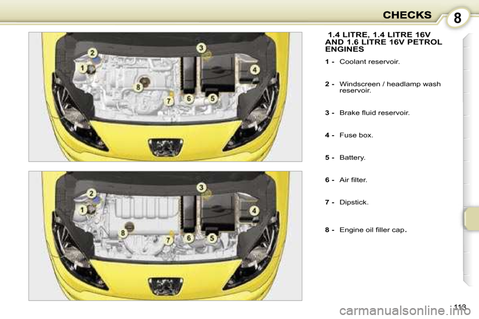 Peugeot 1007 Dag 2007  Owners Manual �8
�1�1�3
� �1�.�4� �L�I�T�R�E�,� �1�.�4� �L�I�T�R�E� �1�6�V� �A�N�D� �1�.�6� �L�I�T�R�E� �1�6�V� �P�E�T�R�O�L� �E�N�G�I�N�E�S
�1� �-�  �C�o�o�l�a�n�t� �r�e�s�e�r�v�o�i�r�.
�2� �-�  �W�i�n�d�s�c�r�e�e