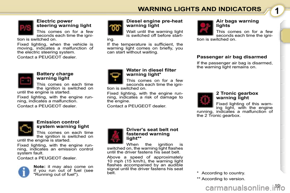 Peugeot 107 Dag 2006.5 User Guide �1�W�A�R�N�I�N�G� �L�I�G�H�T�S� �A�N�D� �I�N�D�I�C�A�T�O�R�S
�1�9
�E�l�e�c�t�r�i�c� �p�o�w�e�r�  
�s�t�e�e�r�i�n�g� �w�a�r�n�i�n�g� �l�i�g�h�t
�T�h�i�s�  �c�o�m�e�s�  �o�n�  �f�o�r�  �a�  �f�e�w�  
�s