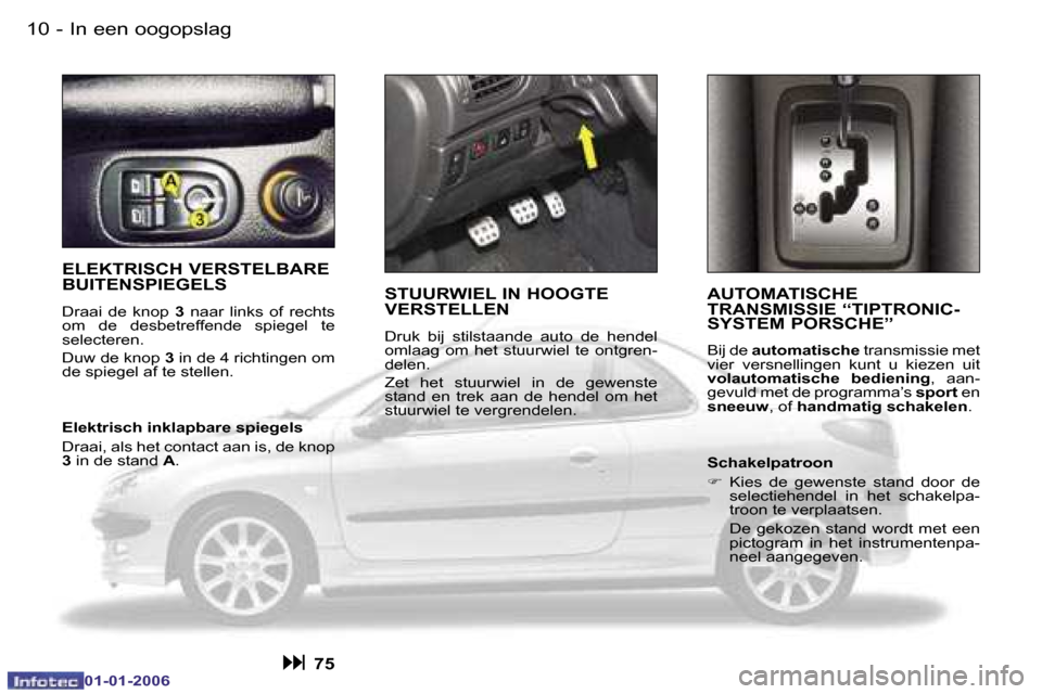 Peugeot 206 CC 2006  Handleiding (in Dutch) �1�0 �-�I�n� �e�e�n� �o�o�g�o�p�s�l�a�g
�0�1�-�0�1�-�2�0�0�6
�E�L�E�K�T�R�I�S�C�H� �V�E�R�S�T�E�L�B�A�R�E�  
�B�U�I�T�E�N�S�P�I�E�G�E�L�S
�D�r�a�a�i�  �d�e�  �k�n�o�p� �3�  �n�a�a�r�  �l�i�n�k�s�  �o�