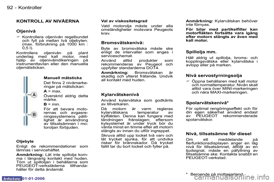 Peugeot 206 CC 2006  Ägarmanual (in Swedish) �9�2 �-�K�o�n�t�r�o�l�l�e�r
�0�1�-�0�1�-�2�0�0�6
�K�O�N�T�R�O�L�L� �A�V� �N�I�V�Å�E�R�N�A
�O�l�j�e�n�i�v�å
��  �K�o�n�t�r�o�l�l�e�r�a�  �o�l�j�e�n�i�v�å�n�  �r�e�g�e�l�b�u�n�d�e�t� 
�o�c�h�  �f�
