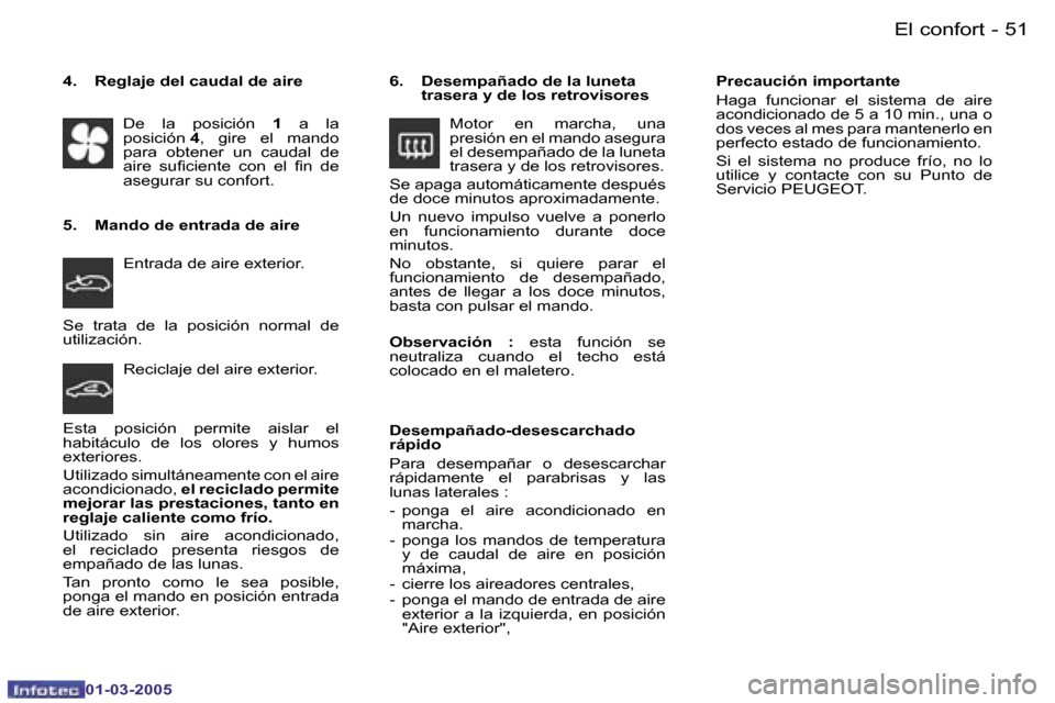 Peugeot 206 CC 2005  Manual del propietario (in Spanish) �5�0 �-�E�l� �c�o�n�f�o�r�t
�0�1�-�0�3�-�2�0�0�5
�5�1
�-�E�l� �c�o�n�f�o�r�t
�0�1�-�0�3�-�2�0�0�5
�S�e�  �t�r�a�t�a�  �d�e�  �l�a�  �p�o�s�i�c�i�ó�n�  �n�o�r�m�a�l�  �d�e�  
�u�t�i�l�i�z�a�c�i�ó�n�.