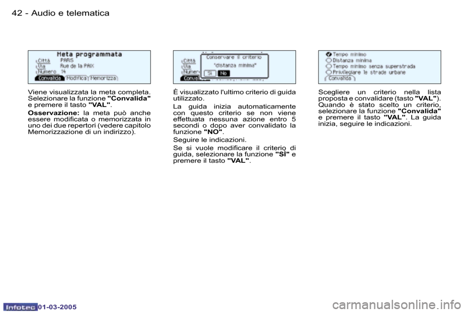 Peugeot 206 CC 2005  Manuale del proprietario (in Italian) �4�2 �-�A�u�d�i�o� �e� �t�e�l�e�m�a�t�i�c�a
�0�1�-�0�3�-�2�0�0�5
�4�3
�-�A�u�d�i�o� �e� �t�e�l�e�m�a�t�i�c�a
�0�1�-�0�3�-�2�0�0�5
�V�i�e�n�e� �v�i�s�u�a�l�i�z�z�a�t�a� �l�a� �m�e�t�a� �c�o�m�p�l�e�t�a