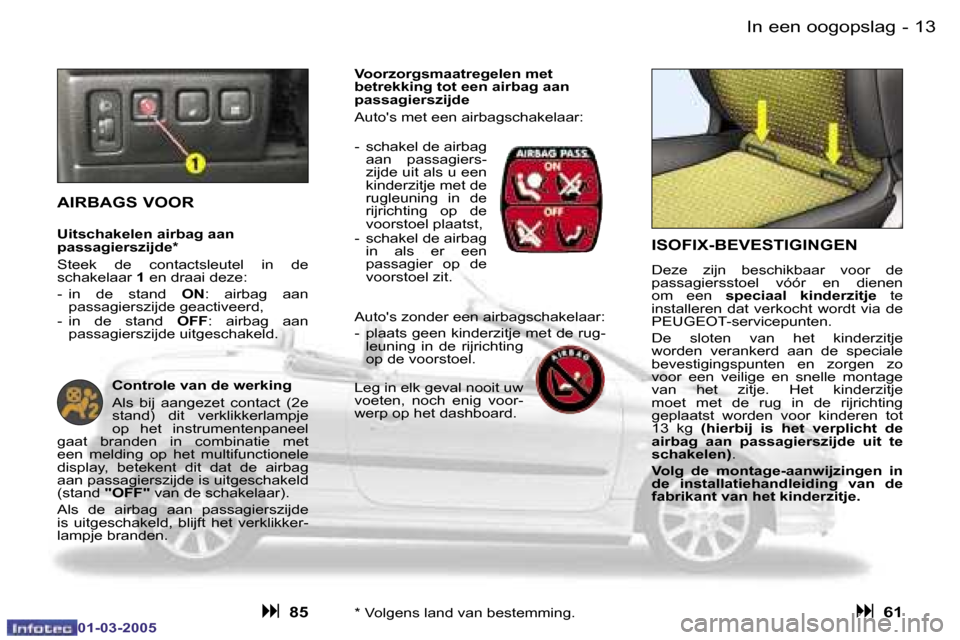 Peugeot 206 CC 2005  Handleiding (in Dutch) �1�2 �-�I�n� �e�e�n� �o�o�g�o�p�s�l�a�g
�0�1�-�0�3�-�2�0�0�5
�1�3
�-�I�n� �e�e�n� �o�o�g�o�p�s�l�a�g
�0�1�-�0�3�-�2�0�0�5
�I�S�O�F�I�X�-�B�E�V�E�S�T�I�G�I�N�G�E�N
�D�e�z�e�  �z�i�j�n�  �b�e�s�c�h�i�k�