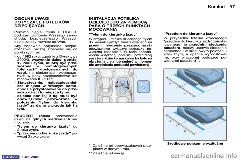 Peugeot 206 CC 2005  Instrukcja Obsługi (in Polish) �5�6 �-�K�o�m�f�o�r�t
�0�1�-�0�3�-�2�0�0�5
�5�7
�-�K�o�m�f�o�r�t
�0�1�-�0�3�-�2�0�0�5
�"�P�r�z�o�d�e�m� �d�o� �k�i�e�r�u�n�k�u� �j�a�z�d�y�" 
�W�  �p�r�z�y�p�a�d�k�u�  �f�o�t�e�l�i�k�a�  �d�z�i�e�c�i
