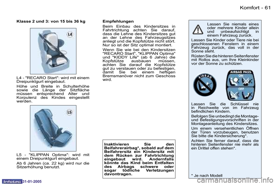 Peugeot 206 CC 2004.5  Betriebsanleitung (in German) �6�0 �-
�3�1�-�0�1�-�2�0�0�5
�6�1
�-
�3�1�-�0�1�-�2�0�0�5
�K�o�m�f�o�r�t
�L�4� �-� �"�R�E�C�A�R�O� �S�t�a�r�t�"�:� �w�i�r�d� �m�i�t� �e�i�n�e�m�  
�D�r�e�i�p�u�n�k�t�g�u�r�t� �e�i�n�g�e�b�a�u�t�. 
�H�