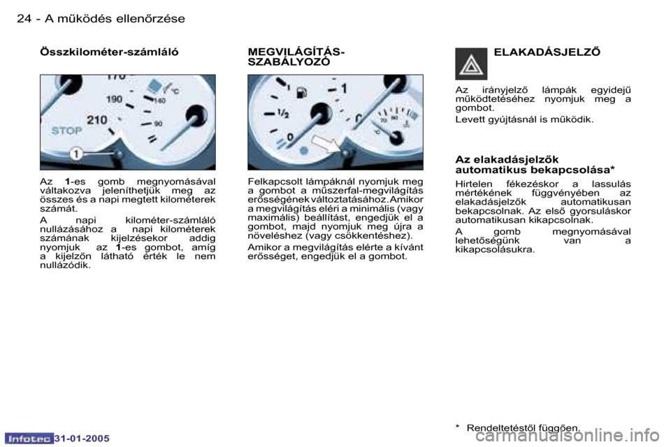 Peugeot 206 CC 2004.5  Kezelési útmutató (in Hungarian) �2�4 �-
�3�1�-�0�1�-�2�0�0�5
�A� �mC�k�ö�d�é�s� �e�l�l�e�n5�r�z�é�s�e
�A�z� �1�-�e�s�  �g�o�m�b�  �m�e�g�n�y�o�m�á�s�á�v�a�l� 
�v�á�l�t�a�k�o�z�v�a�  �j�e�l�e�n�í�t�h�e�t�j�ü�k�  �m�e�g�  �a