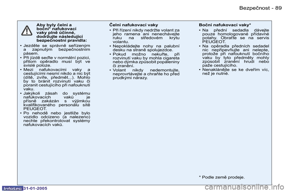 Peugeot 206 CC 2004.5  Návod k obsluze (in Czech) �8�8 �-
�3�1�-�0�1�-�2�0�0�5
�8�9
�-
�3�1�-�0�1�-�2�0�0�5
�A�b�y� �b�y�l�y� �č�e�l�n�í� �a�  
�b�o�č�n�í�*� �n�a�f�u�k�o�v�a�c�í� 
�v�a�k�y� �p�l�n)� �ú�č�i�n�n�é�,� 
�d�o�d�r�ž�u�j�t�e� �n�
