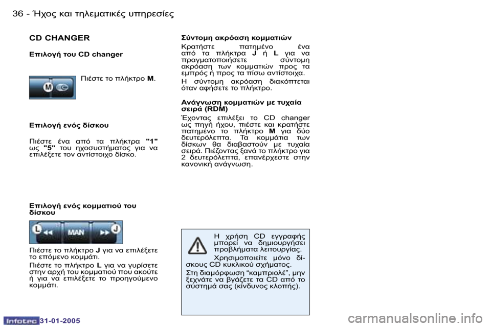 Peugeot 206 CC 2004.5  Εγχειρίδιο χρήσης (in Greek) �3�6 �-
�3�1�-�0�1�-�2�0�0�5
�3�7
�-
�3�1�-�0�1�-�2�0�0�5
