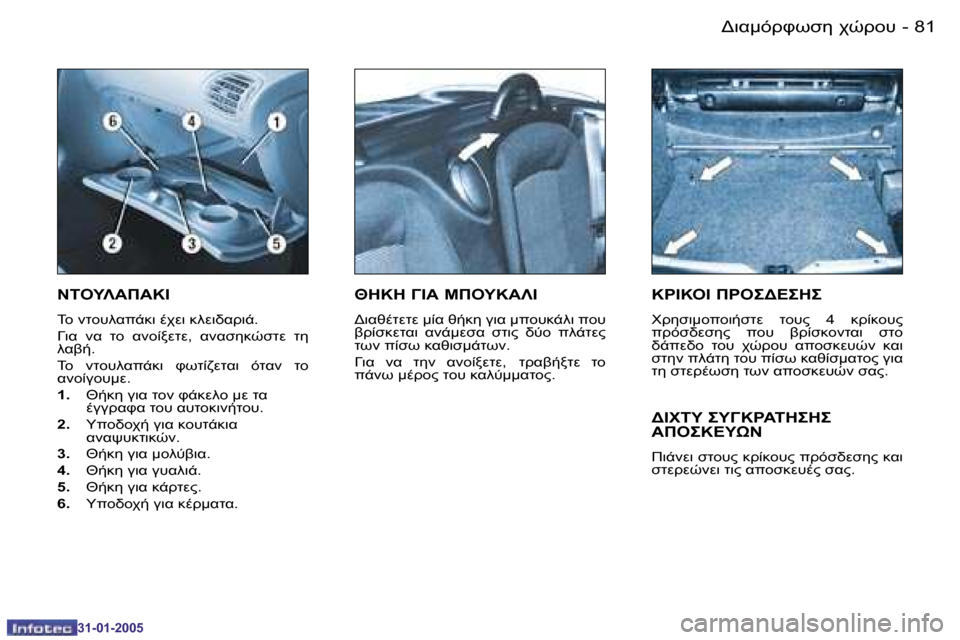 Peugeot 206 CC 2004.5  Εγχειρίδιο χρήσης (in Greek) �8�0 �-
�3�1�-�0�1�-�2�0�0�5
�8�1
�-
�3�1�-�0�1�-�2�0�0�5
