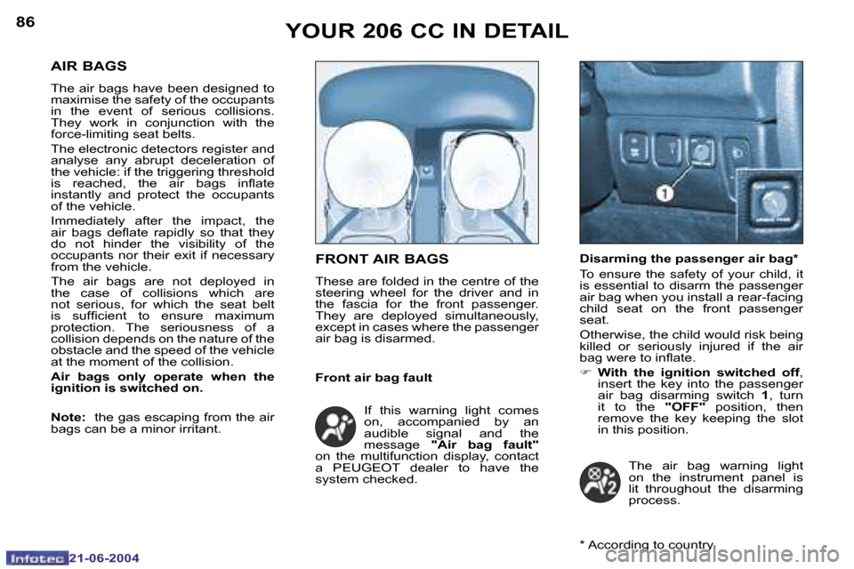 Peugeot 206 CC 2004 Manual Online �8�6
�2�1�-�0�6�-�2�0�0�4
�8�7
�2�1�-�0�6�-�2�0�0�4
�Y�O�U�R� �2�0�6� �C�C� �I�N� �D�E�T�A�I�L�F�R�O�N�T� �A�I�R� �B�A�G�S
�T�h�e�s�e� �a�r�e� �f�o�l�d�e�d� �i�n� �t�h�e� �c�e�n�t�r�e� �o�f� �t�h�e�  