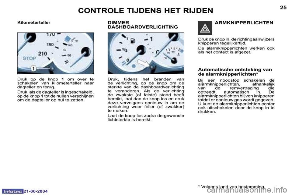 Peugeot 206 CC 2004  Handleiding (in Dutch) �2�4
�2�1�-�0�6�-�2�0�0�4
�2�5
�2�1�-�0�6�-�2�0�0�4
�C�O�N�T�R�O�L�E� �T�I�J�D�E�N�S� �H�E�T� �R�I�J�D�E�N
�D�r�u�k�  �o�p�  �d�e�  �k�n�o�p� �1�  �o�m�  �o�v�e�r�  �t�e� 
�s�c�h�a�k�e�l�e�n�  �v�a�n�