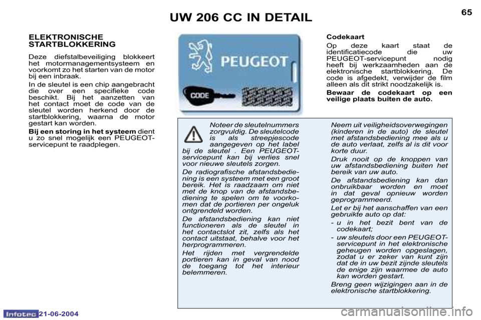 Peugeot 206 CC 2004  Handleiding (in Dutch) �6�4
�2�1�-�0�6�-�2�0�0�4
�6�5
�2�1�-�0�6�-�2�0�0�4
�E�L�E�K�T�R�O�N�I�S�C�H�E�  
�S�T�A�R�T�B�L�O�K�K�E�R�I�N�G
�D�e�z�e�  �d�i�e�f�s�t�a�l�b�e�v�e�i�l�i�g�i�n�g�  �b�l�o�k�k�e�e�r�t�  
�h�e�t�  �m�o