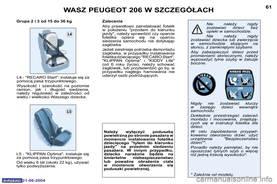 Peugeot 206 CC 2004  Instrukcja Obsługi (in Polish) �6�0
�2�1�-�0�6�-�2�0�0�4
�6�1
�2�1�-�0�6�-�2�0�0�4
�L�4� �-� �"�R�E�C�A�R�O� �S�t�a�r�t�"�:� �i�n�s�t�a�l�u�j�e� �s�i
� �z�a�  
�p�o�m�o�c"� �p�a�s�a� �t�r�z�y�p�u�n�k�t�o�w�e�g�o�. 
�W�y�s�o�k�o;