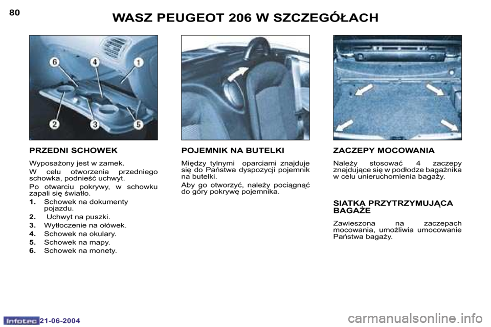 Peugeot 206 CC 2004  Instrukcja Obsługi (in Polish) �8�0
�2�1�-�0�6�-�2�0�0�4
�8�1
�2�1�-�0�6�-�2�0�0�4
�W�A�S�Z� �P�E�U�G�E�O�T� �2�0�6� �W� �S�Z�C�Z�E�G�Ó�Ł�A�C�H
�P�R�Z�E�D�N�I� �S�C�H�O�W�E�K
�W�y�p�o�s�aG�o�n�y� �j�e�s�t� �w� �z�a�m�e�k�. 
�W� 