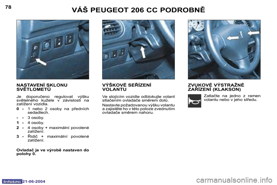 Peugeot 206 CC 2004  Návod k obsluze (in Czech) �7�8
�2�1�-�0�6�-�2�0�0�4
�7�9
�2�1�-�0�6�-�2�0�0�4
�V�Á�Š� �P�E�U�G�E�O�T� �2�0�6� �C�C� �P�O�D�R�O�B�N(
�N�A�S�T�A�V�E�N�Í� �S�K�L�O�N�U�  
�S�V(�T�L�O�M�E�T#
�J�e�  �d�o�p�o�r�u�č�e�n�o�  �r