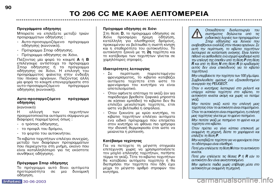 Peugeot 206 CC 2003 Εγχειρίδιο χρήσης (in Greek) 30-06-2003
∆√ 206 CC ª∂ ∫∞£∂ §∂¶∆√ª∂ƒ∂π∞
90
¶ÚÔÁÚ¿ÌÌ·Ù· Ô‰‹ÁËÛ˘
ªÔÚ›Ù ӷ ÂÈϤÍÂÙ ÌÂٷ͇ ÙÚÈÒÓ
ÚÔ Peugeot 206 CC 2003 Εγχειρίδιο χρήσης (in Greek) 30-06-2003
∆√ 206 CC ª∂ ∫∞£∂ §∂¶∆√ª∂ƒ∂π∞
90
¶ÚÔÁÚ¿ÌÌ·Ù· Ô‰‹ÁËÛ˘
ªÔÚ›Ù ӷ ÂÈϤÍÂÙ ÌÂٷ͇ ÙÚÈÒÓ
ÚÔ