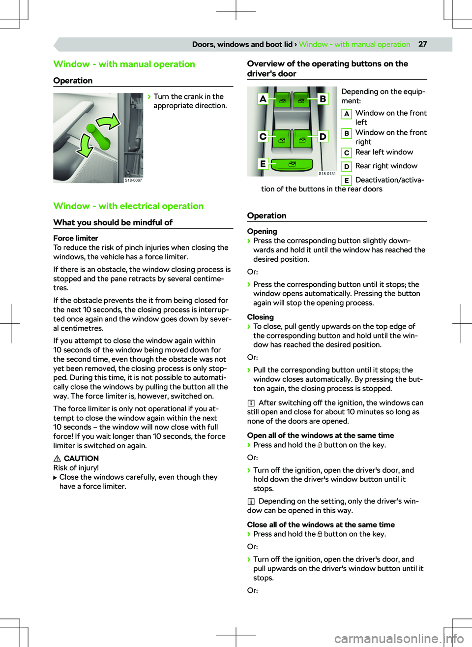 SKODA KAMIQ 2020  Owner´s Manual Window - with manual operationOperation
