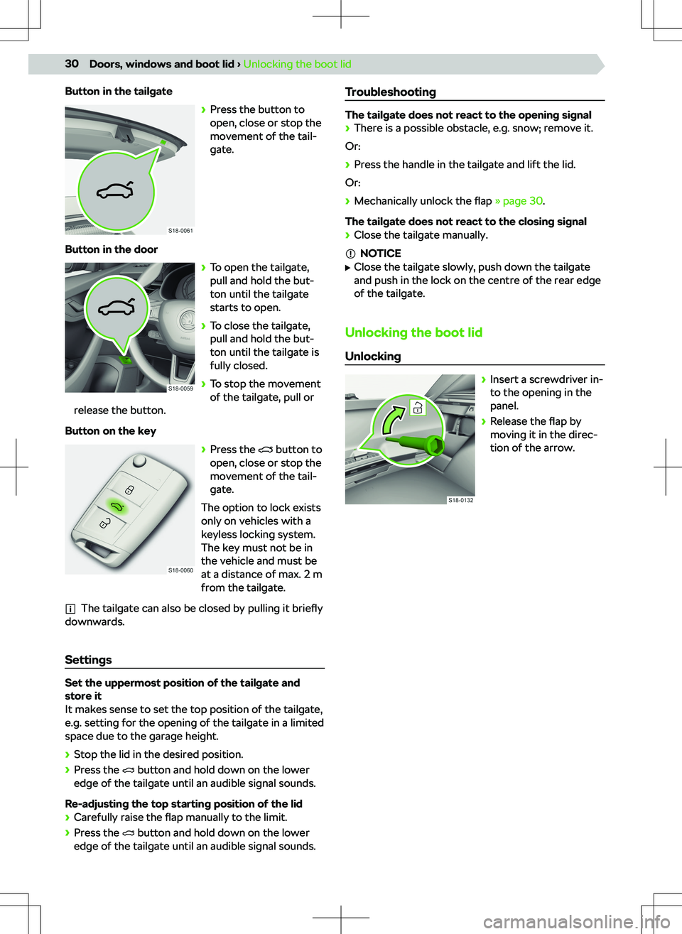 SKODA KAMIQ 2020 Owner´s Manual Button in the tailgate SKODA KAMIQ 2020 Owner´s Manual Button in the tailgate