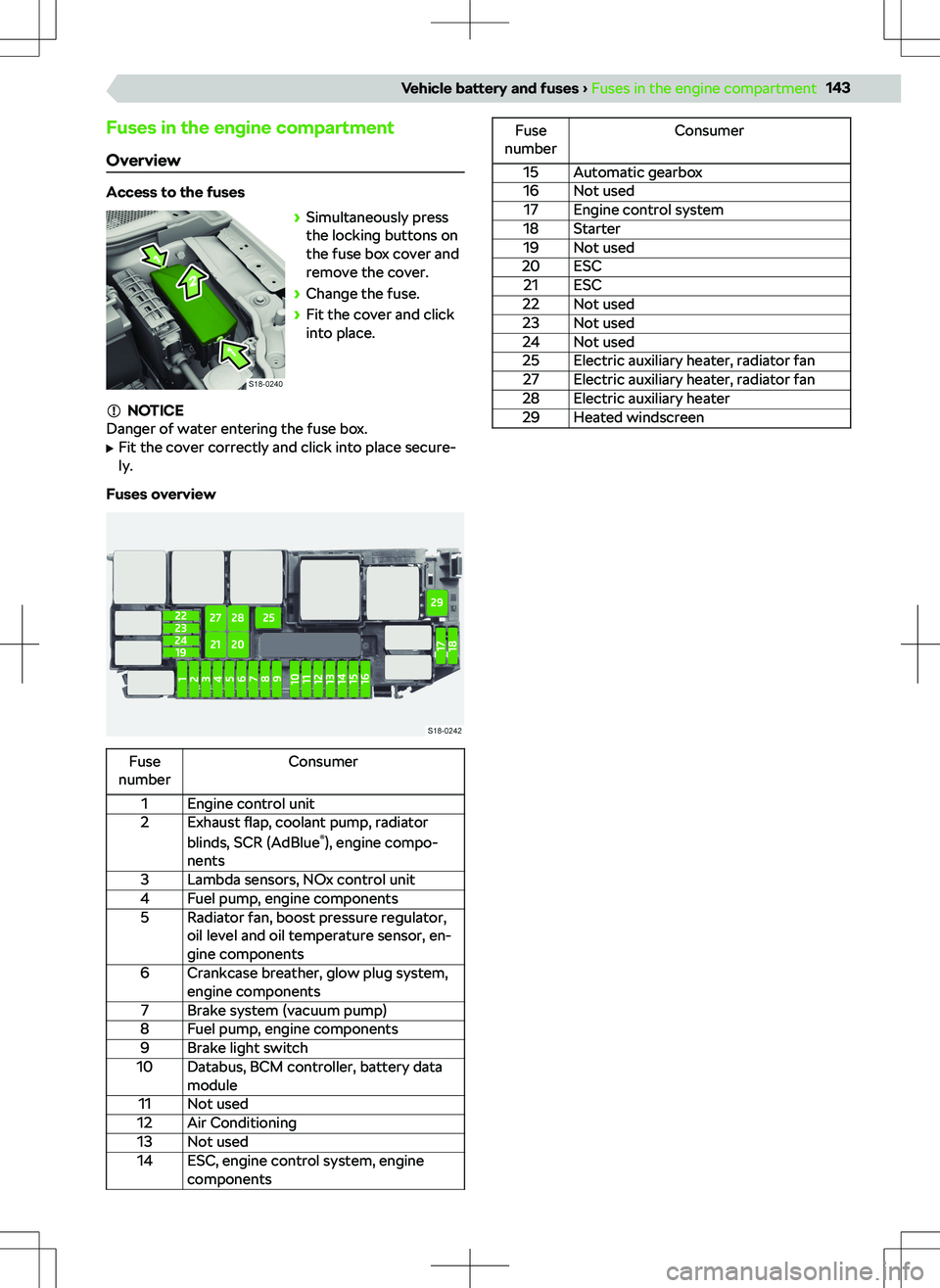 SKODA KAMIQ 2019 Owner´s Manual Fuses in the engine compartment
Overview
Access to the fuses SKODA KAMIQ 2019 Owner´s Manual Fuses in the engine compartment
Overview
Access to the fuses