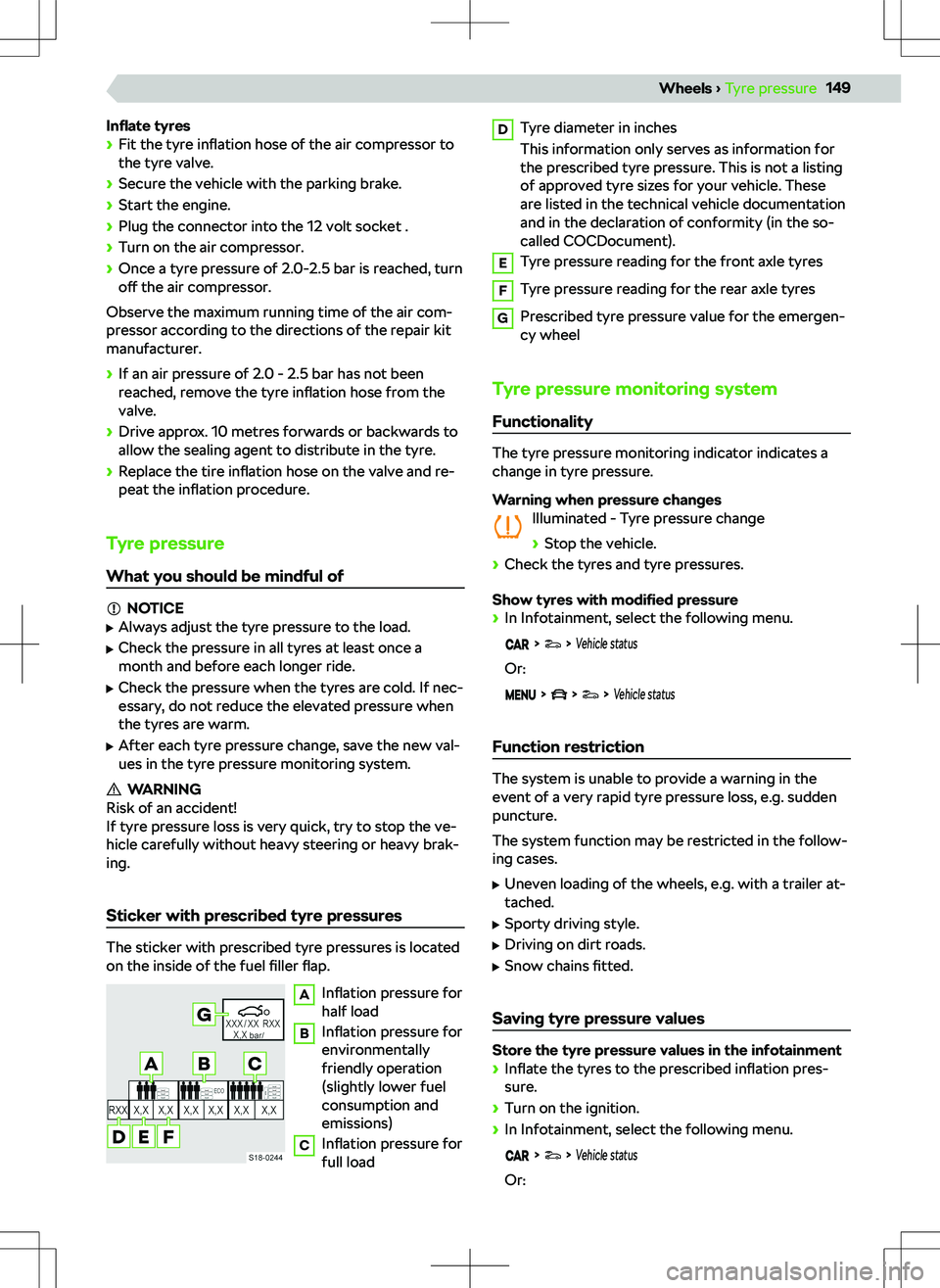 SKODA KAMIQ 2019  Owner´s Manual Inflate tyres

