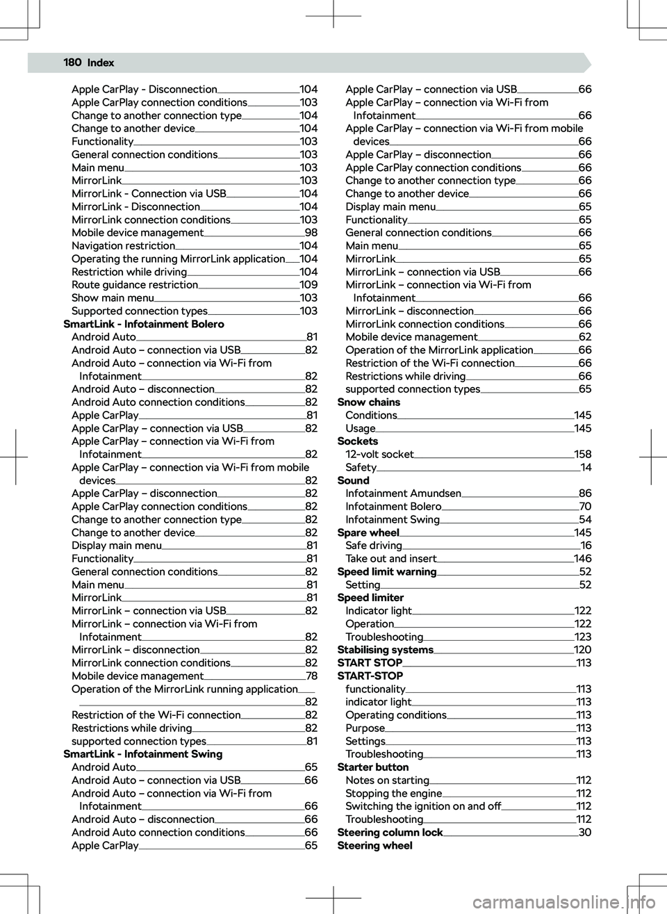 SKODA KAMIQ 2019 Owner´s Manual Apple CarPlay - Disconnection104
Apple CarPlay connection conditions103
Change to another connection type104
Change to another device104
Functionality103
General connection conditions103
Main menu103
SKODA KAMIQ 2019 Owner´s Manual Apple CarPlay - Disconnection104
Apple CarPlay connection conditions103
Change to another connection type104
Change to another device104
Functionality103
General connection conditions103
Main menu103