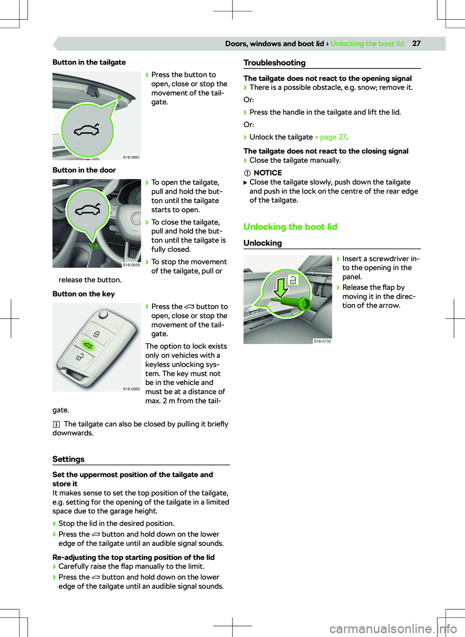 SKODA KAMIQ 2019 Owner´s Manual Button in the tailgate SKODA KAMIQ 2019 Owner´s Manual Button in the tailgate