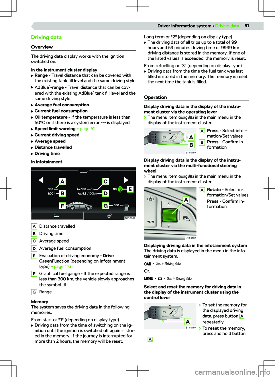 SKODA KAMIQ 2019  Owner´s Manual Driving data
Overview
The driving data display works with the ignition
switched on.
In the instrument cluster display 