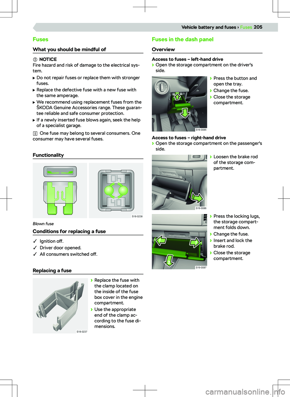 SKODA KODIAQ 2022  Owner´s Manual Fuses
What you should be mindful of
NOTICE
Fire hazard and risk of damage to the electrical sys-
tem.
