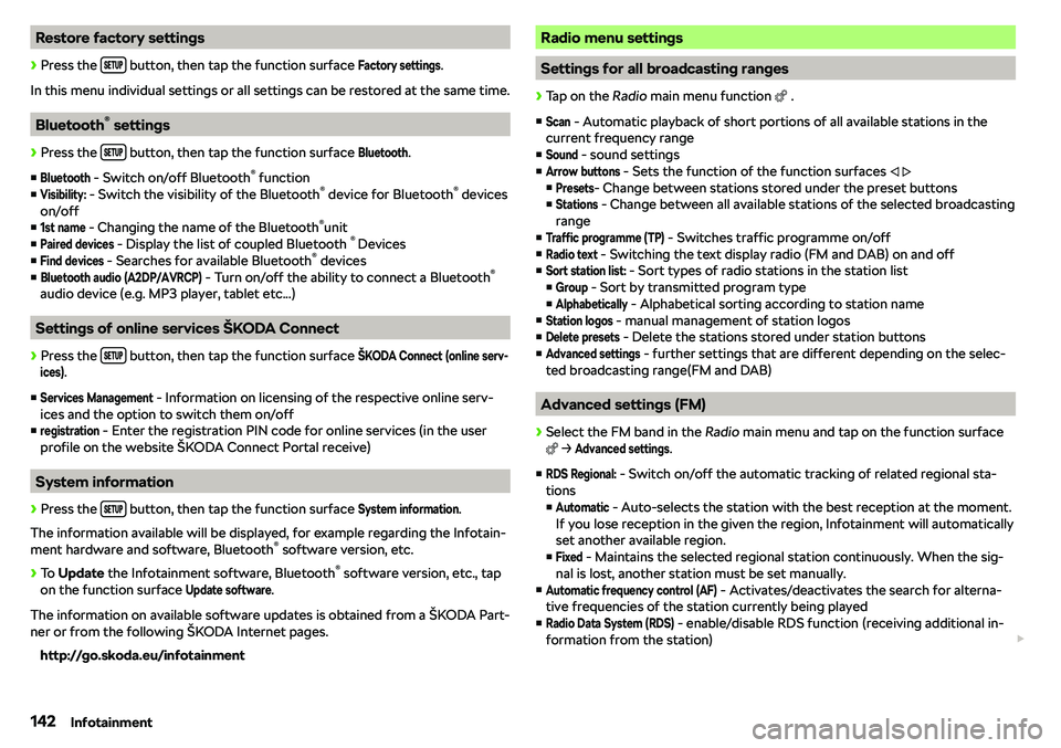 SKODA KAROQ 2020  Owner´s Manual Restore factory settings