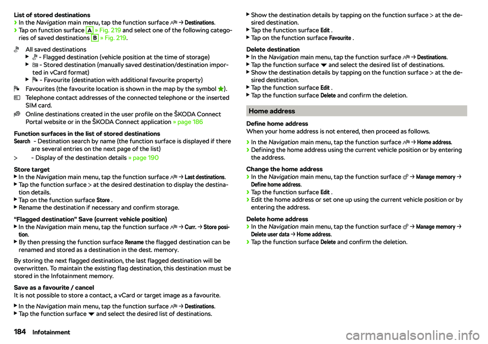 SKODA KAROQ 2020  Owner´s Manual List of stored destinations