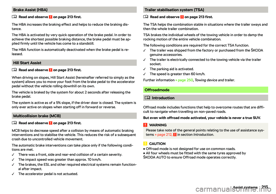 SKODA KAROQ 2020  Owner´s Manual Brake Assist (HBA)�