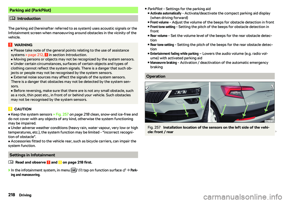 SKODA KAROQ 2020  Owner´s Manual Parking aid (ParkPilot)
�