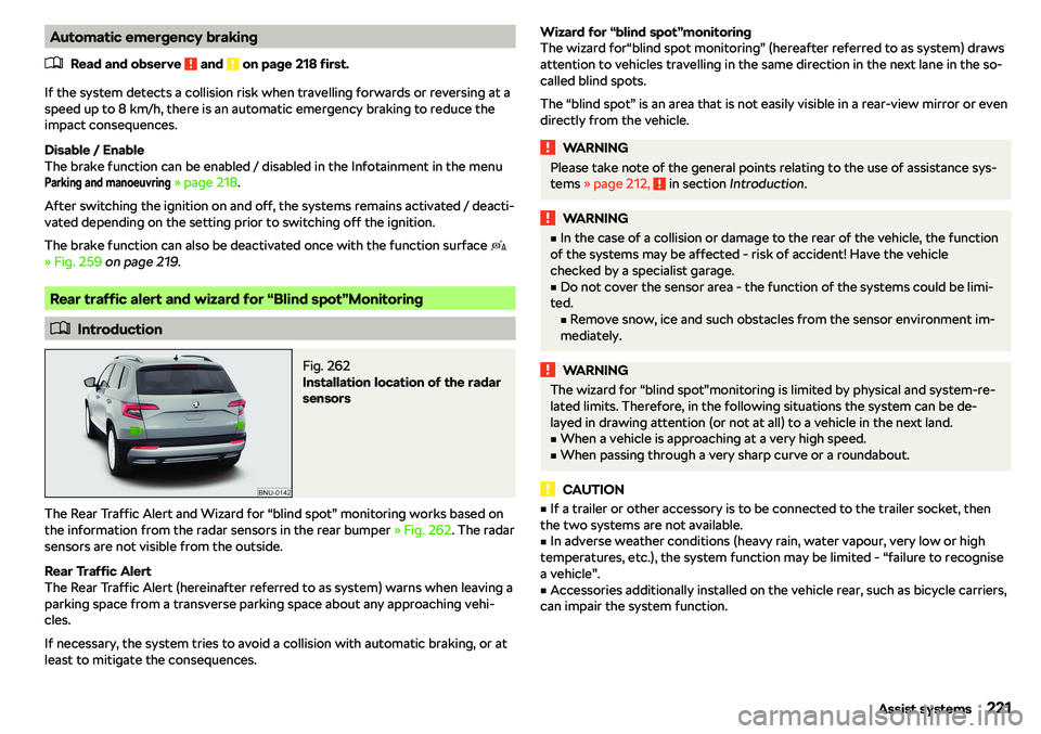 SKODA KAROQ 2022  Owner´s Manual Automatic emergency braking�