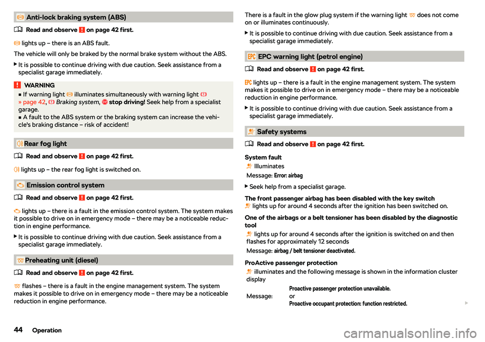 SKODA KAROQ 2017  Owner´s Manual � Anti-lock braking system (ABS)�