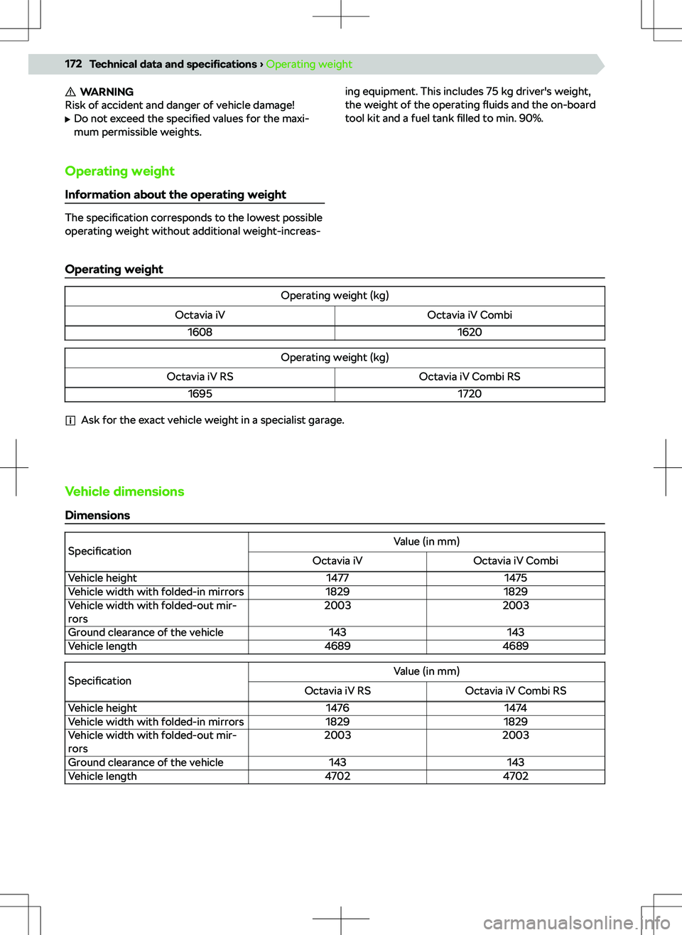 SKODA OCTAVIA 2020  Owner´s Manual WARNING
Risk of accident and danger of vehicle damage!
