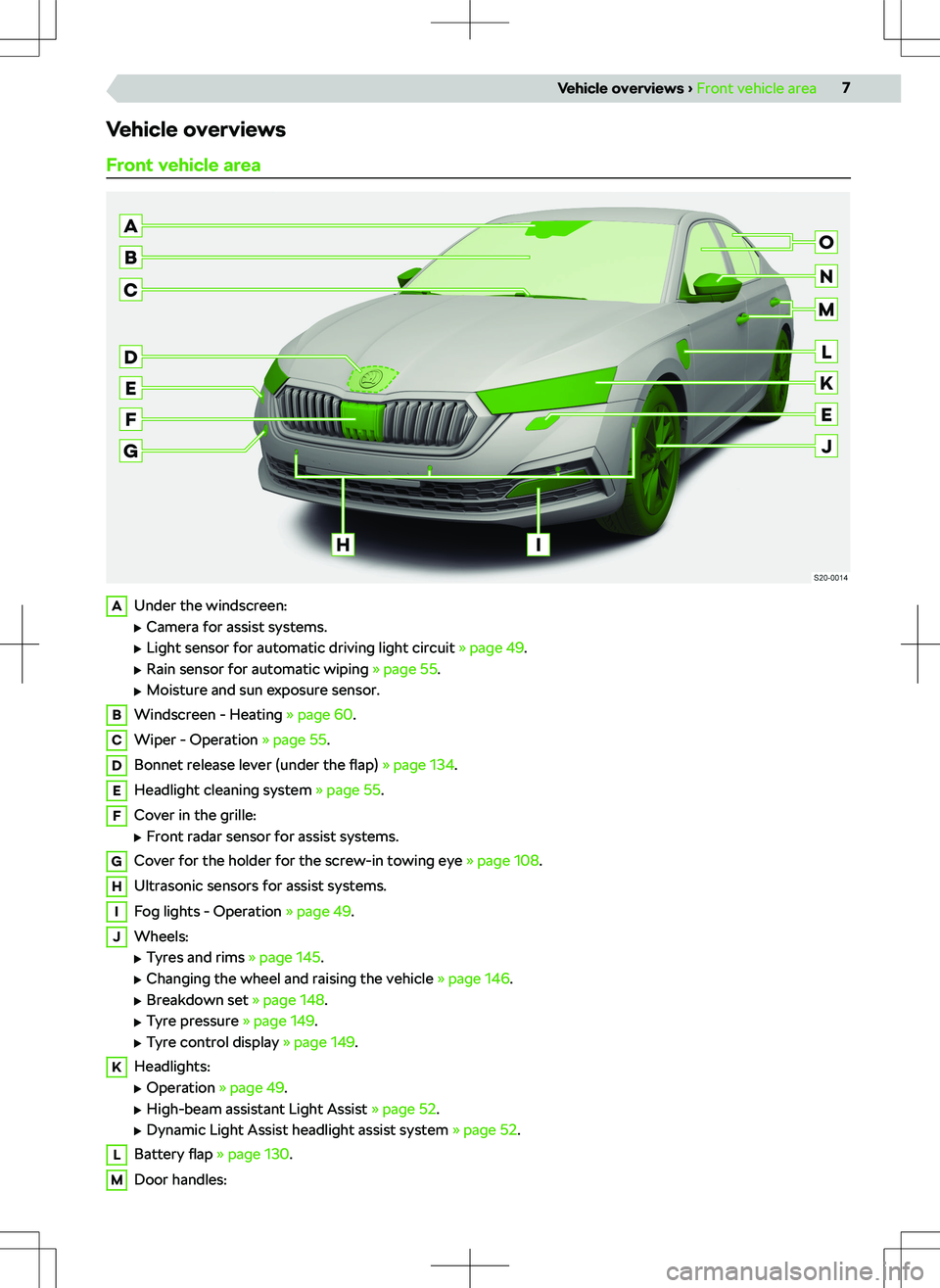 SKODA OCTAVIA 2022  Owner´s Manual Vehicle overviewsFront vehicle areaAUnder the windscreen: 